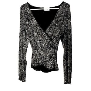 90’s Black and Silver Paisley Sparkly Wrap Top